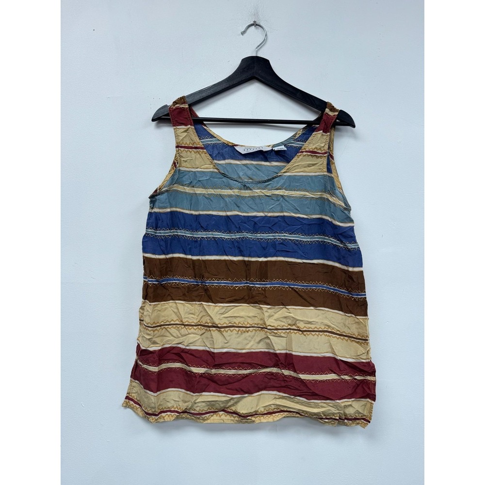 Vintage Express Tank Top Womens Large Multicolor Stripe 100% Silk Boho 90s